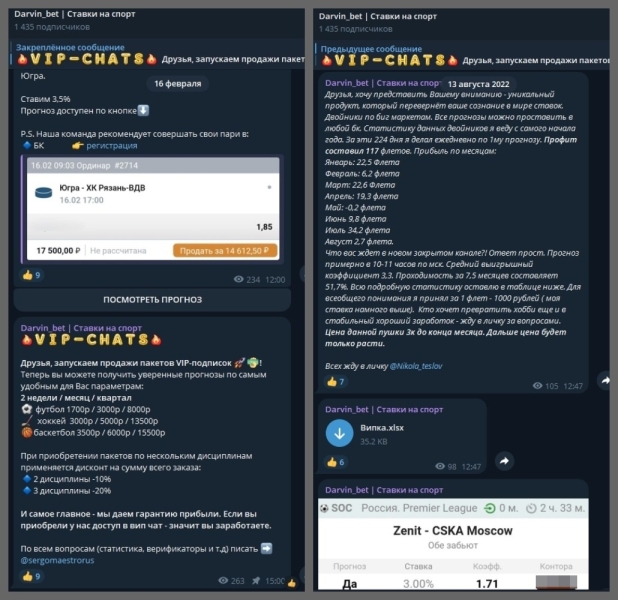 Darvin_bet | Ставки на спорт — обзор ТГ-канала, отзывы