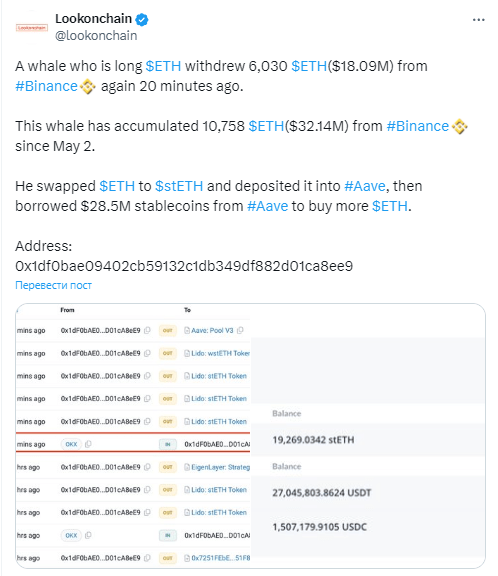 ETH-кит скупает эфиры, делая ставку на их рост в будущем